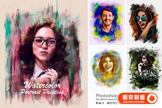 [PSD模板]你喜欢这种水彩肖像画吗？简直太美了吧！@37494