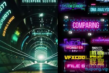 [AE脚本]160种科技感赛博朋克霓虹发光文字标题字幕条动画 Cyberpunk@26294