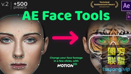 [AE脚本]人脸面部追踪贴图表情化妆美颜丑化换脸锁定变形特效预设工具 AE Fac@24267