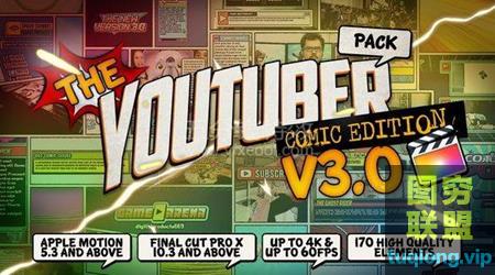 [FCPX插件]FCPX卡通动漫LOGO标题转场字幕条包装综合动画包！@1065