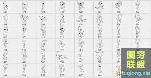 47个动漫Q版卡通小精灵辅助线稿PS笔刷