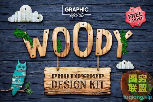 WOODY Texture Photoshop Styles KIT 木质纹理PS样式完整套件