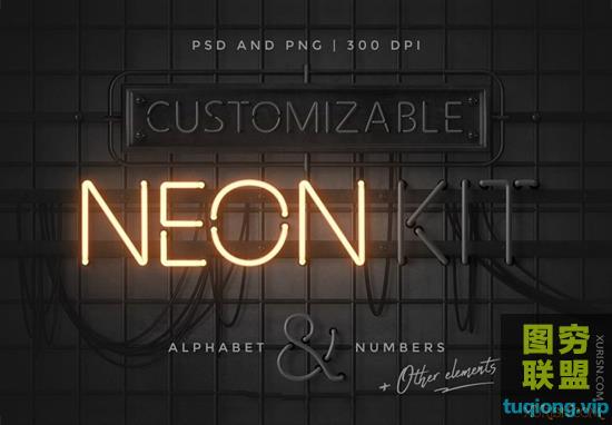 霓虹灯风格特效字母PSD源文件 The neon lights