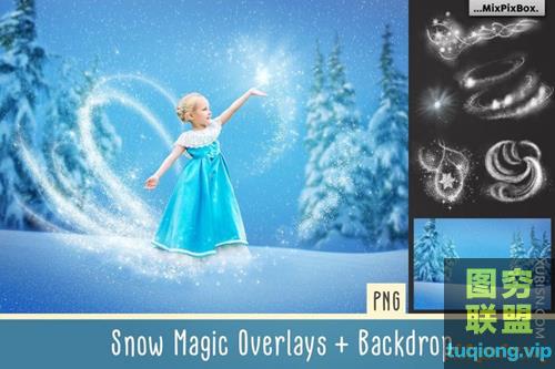 高清奇幻冰雪魔法雪花PNG透明层合成叠加素材Snow Magic Overlays