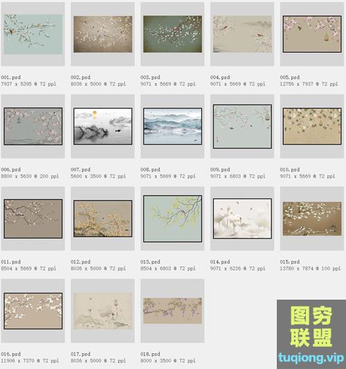 18P工笔画素材PSD分层文件 花 鸟 树 石等 4.28GB