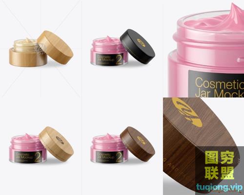打开的透明玻璃化妆品罐样机模板Opened Clear Glass Cosmetic Jar
