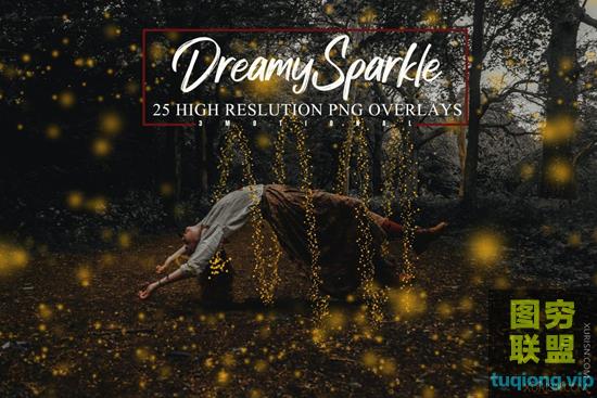 25张神秘金色星尘梦幻光芒效果图像叠加PNG透明素材