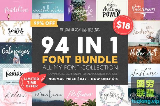 94款英文设计字体合集 94 IN 1 Font Bundle