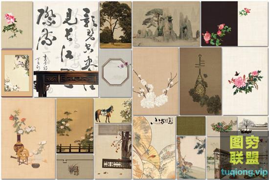 45款高清中国风古风工笔画背景PSD分层素材