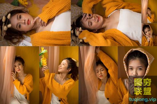 16张橙色调清新少女室内写真RAW原图 练习素材