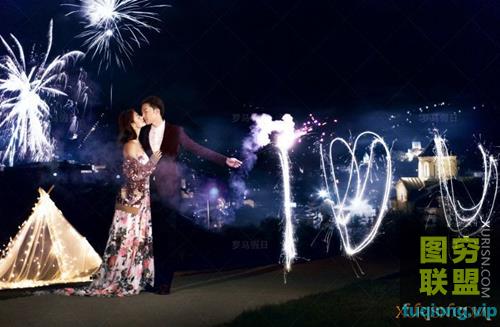 19P 影楼婚纱后期夜景合成PSD背景模版