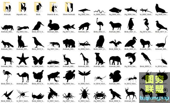 61个水陆空动物昆虫剪影图片矢量素材集