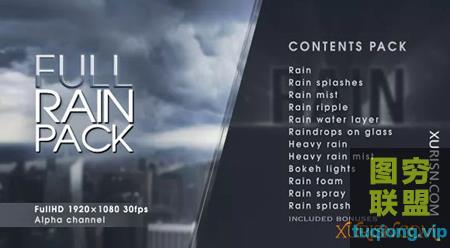 逼真下雨场景窗户玻璃雨滴下落合成Rain Videohive