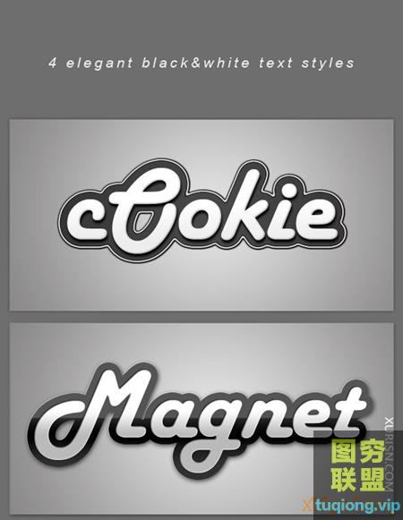 4款优雅的黑白特效字体PS样式 PSD+ASL