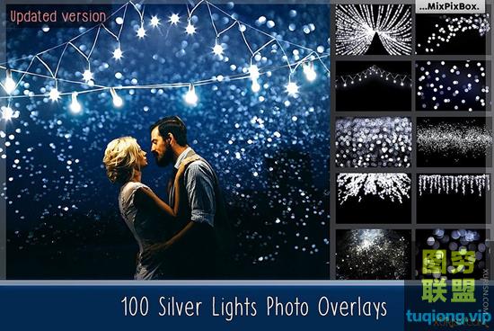 100P高清银色灯串图片影楼婚纱合成素材Silver Lights Photo Overlays