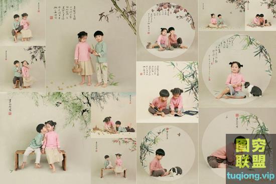 64P高清影楼中国古风儿童工笔画PSD模板素材