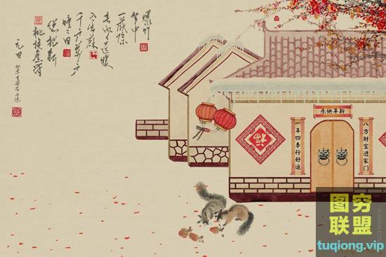 57P高清中国风古风工笔画影楼儿童亲子背景PSD分层设计素材