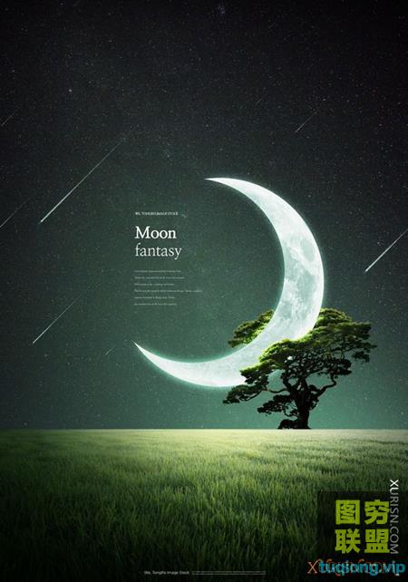 20P 高清创意星空月亮梦幻月球PSD背景模版设计素材