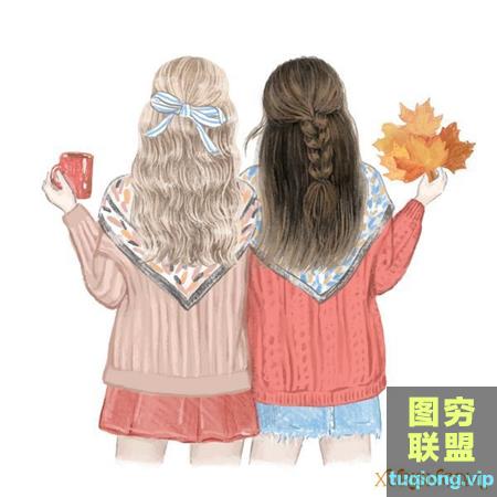 5P漂亮长发女孩背影矢量插画图