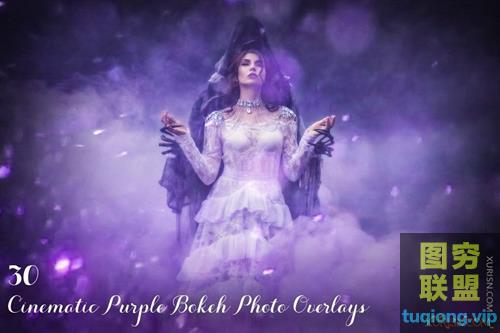 30张电影紫色散景照片叠加层Cinematic Purple Bokeh Photo Overlays