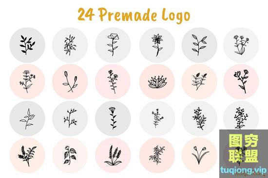 200个精美手绘花卉树枝设计元素矢量图形素材集合