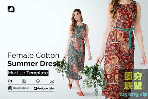 CreativeMarket - 女性棉夏季款连衣裙样机PSD素材