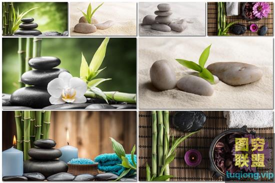 14张超清兰花竹子石头Spa水疗背景图片素材