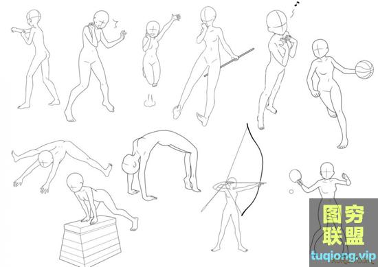 51个人物运动人体姿势辅助线稿PS笔刷