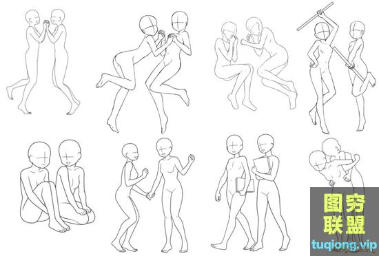 29个女生闺蜜人体辅助线稿PS笔刷