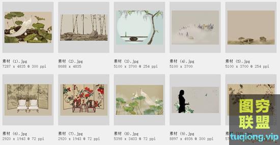 40款中国风古典风工笔画背景PSD素材