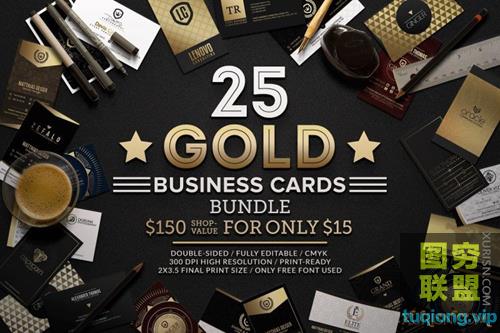25个金色高质量名片PSD模板合集25 Gold Business Cards Bundle