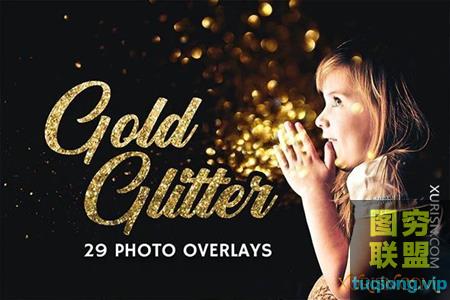 29张高清金色闪光闪粉照片叠加素材Gold Glitter Photo Overlays