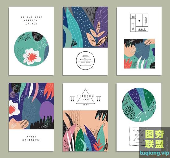 140款清新插画抽象笔触背景eps矢量设计素材