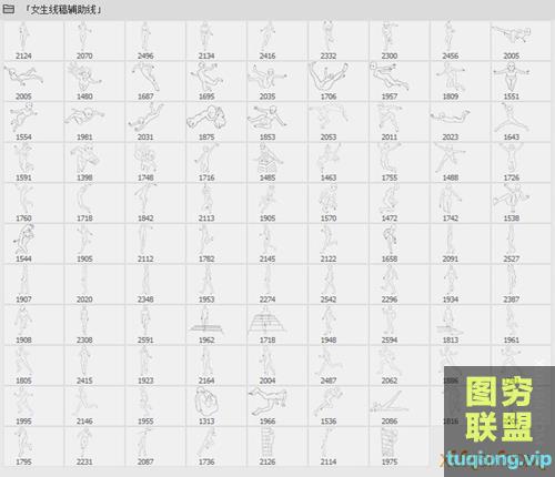 97个女性各种姿势人体线稿辅助线PS笔刷