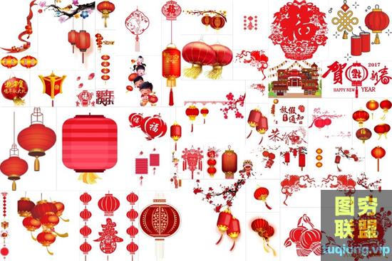 112张新年春节各式大红灯笼PNG透明图片素材