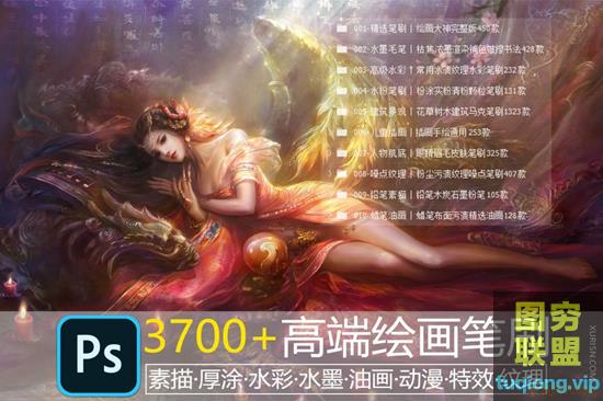 3700+PS笔刷|古风手绘漫画插画毛笔水彩水墨厚涂植物铅笔画