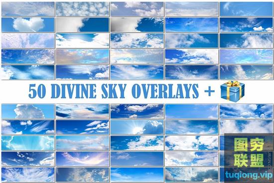 50张高清蓝天白云纹理叠加+6张天空云彩梯子图像素材