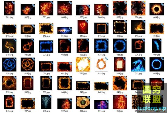 117张高清火焰花朵字母数字相框人物造型背景图片素材
