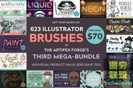 价值70美金AI笔刷大型工具包The Illustrator Brushes Mega-Bundle 3