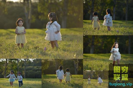 7张两个女童草地奔跑玩耍RAW原片 NEF格式