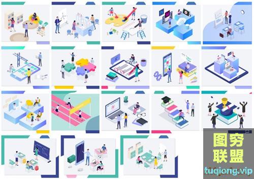 18款UI设计2.5D工作学习场景立体三维插画作品网页插图APP素材