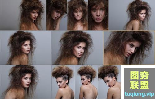 12张 国外模特蓬乱头发RAW原片素材 修图抠发练习图