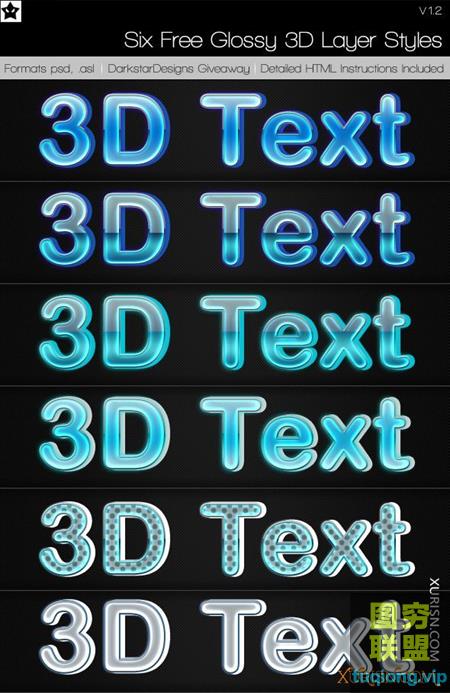 6款3D霓虹发光特效文字PS样式 PSD+ASL