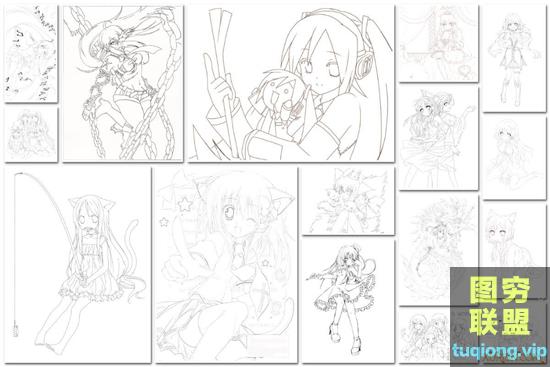 200张动漫人物美少女线稿线描上色练习参考插画原画