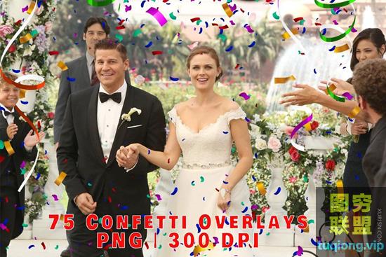 75P 婚礼节日五彩纸屑彩带照片叠加PNG透明素材Festive Confetti