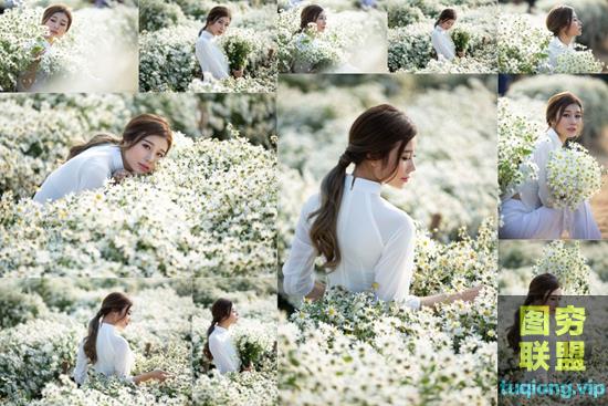 21张身穿奥黛越南美女菊花林拍照写真RAW原图Canon EOS 6D