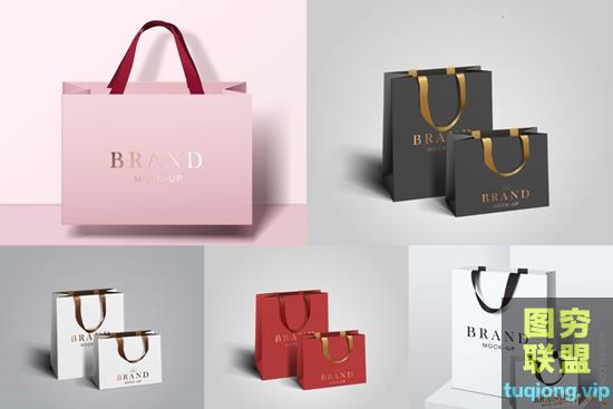 5P商场品牌购物袋空纸袋样机矢量模板素材图集