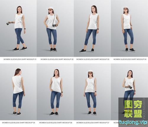 8P 女士无袖衬衫样机模型套装Womens Sleeveless Shirt Mockup Set