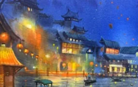 村南村北仙气古风水彩风景（画质清晰无素材）