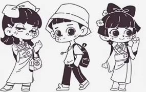 一只八子Q版人体动态速写(画质清晰带笔刷)